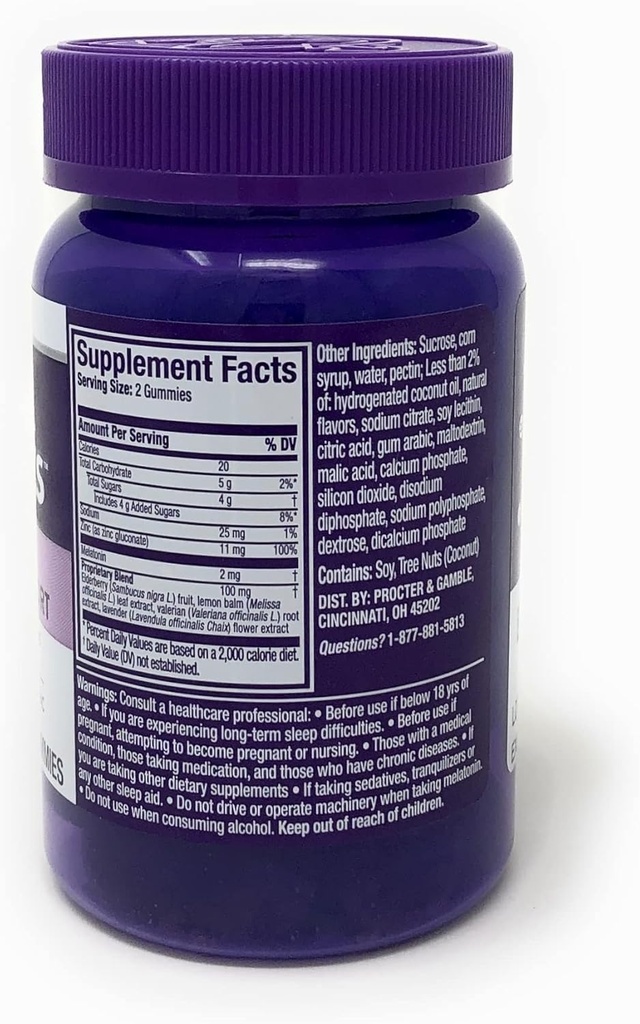Vicks ZzzQuil Pure Zzzs Slaap + Immuun Ondersteuning Gummies met Melatonine, Vlierbes & Zink, 42 ct, 0,42 pond