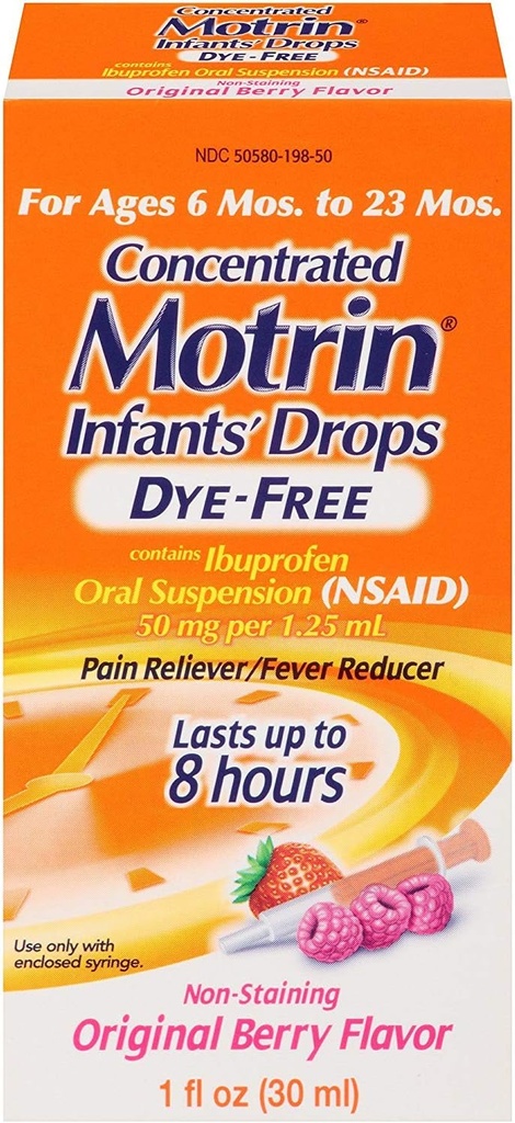 Motrin Concentrated Infants' Drops Dye-Free Original Berry Flavor - 1 oz, Pack of 4