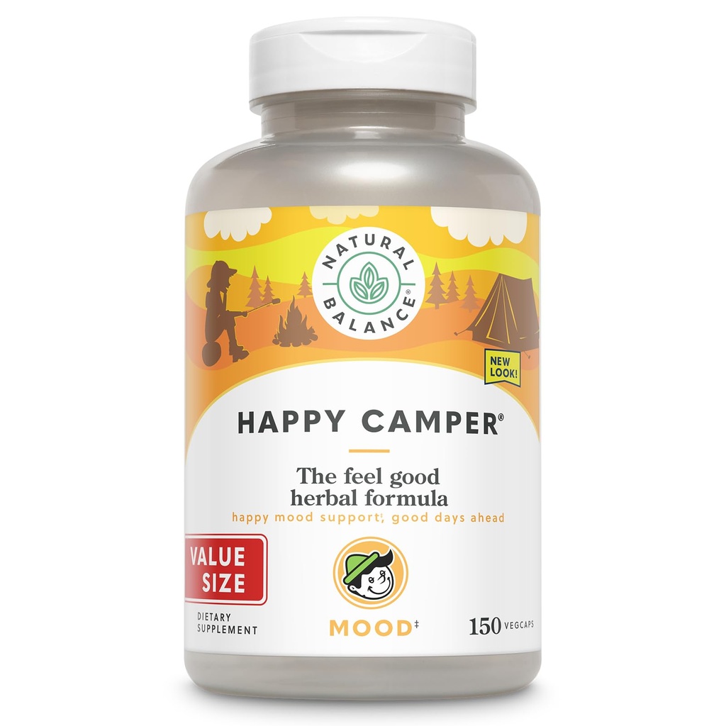 Natural Balance Happy Camper - Feel-Good Support Supplement - Gotu Kola, Passie Bloem, en Kava Kava Capsules - 60-dagen garantie - 75 porties, 150 VegCaps