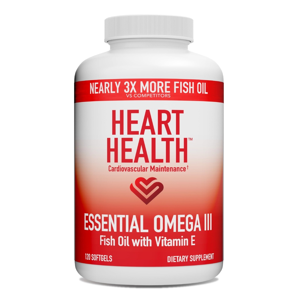 Hart Gezondheid Essentiële Omega 3 Visolie met Vitamine E - Hoge Potentie Omega 3 Visolie Supplement met EPA & DHA - Burpless Softgels van Sardines & Anchovies - Non-GMO, Glutenvrij - 60 Servers