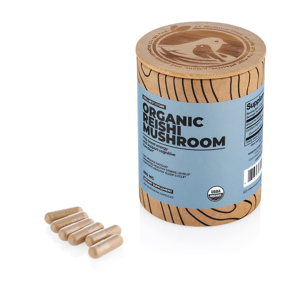 Reishi Organic Mushroom Supplement Capsules 