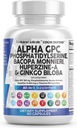 Hersensupplement Alpha GPC 300mg Fosfatidylserine Bacopa Monnieri Ginkgo Biloba Lions Mane Huperzine A L-Theanine NAC Nootropic Memory Focus Cognitive Support Vitaminen B C D E 60 Capsules USA