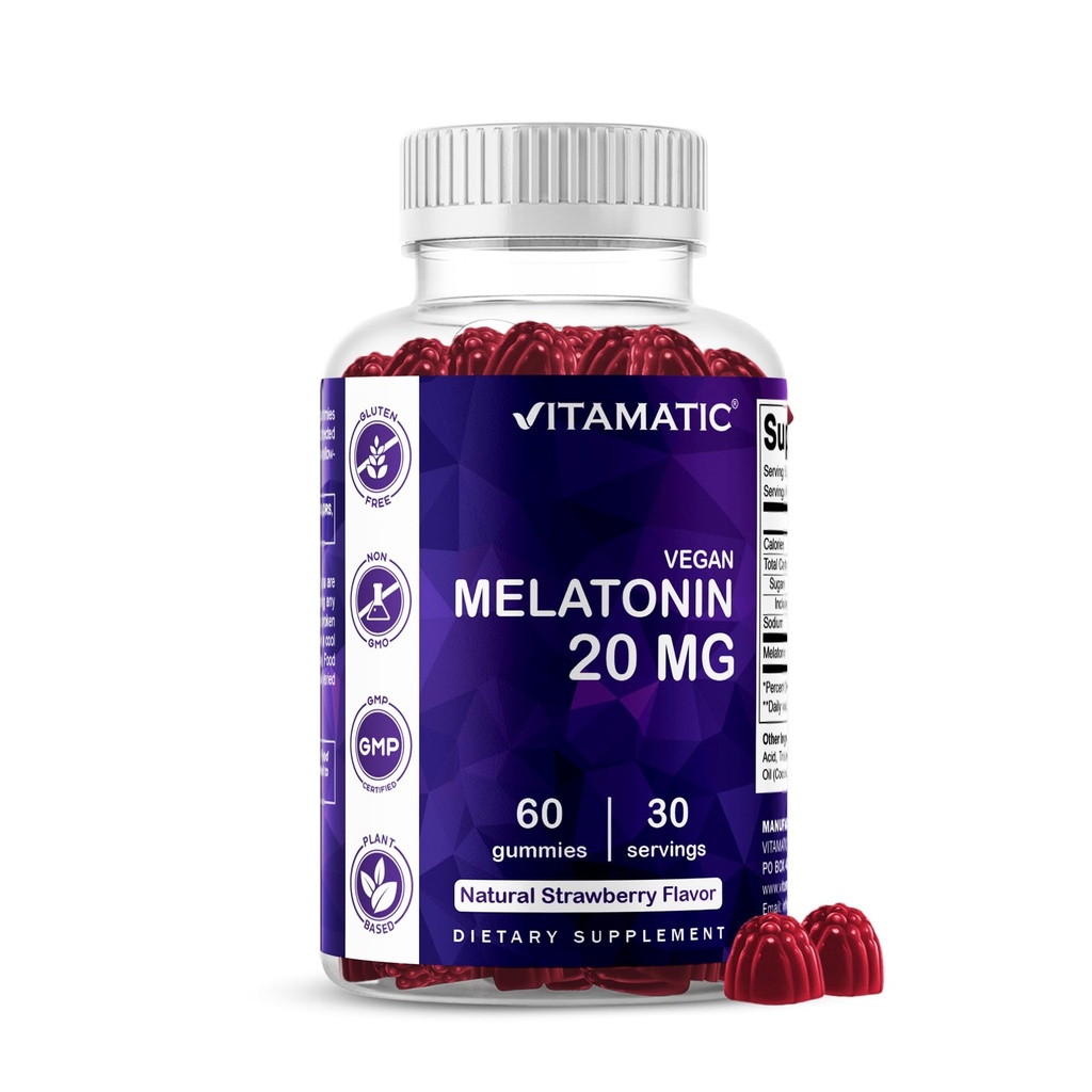 Vitamatic Melatonine 20mg Gummies voor volwassenen, 30 Servings - 60 Tellen - Non-Habit Forming Supplement