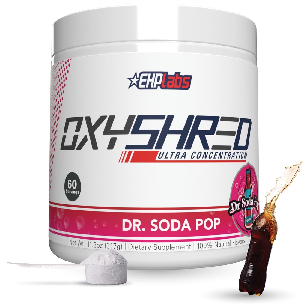 EHP Labs OxyShred Thermogenic Fat Burner - Pre-Workout Powder with L-Glutamine, Acetyl L-Carnitine, Metabolisme Booster, gewichtsverlies, eetlustcontrole, energiedrank, Dr. Soda Pop, 60 porties