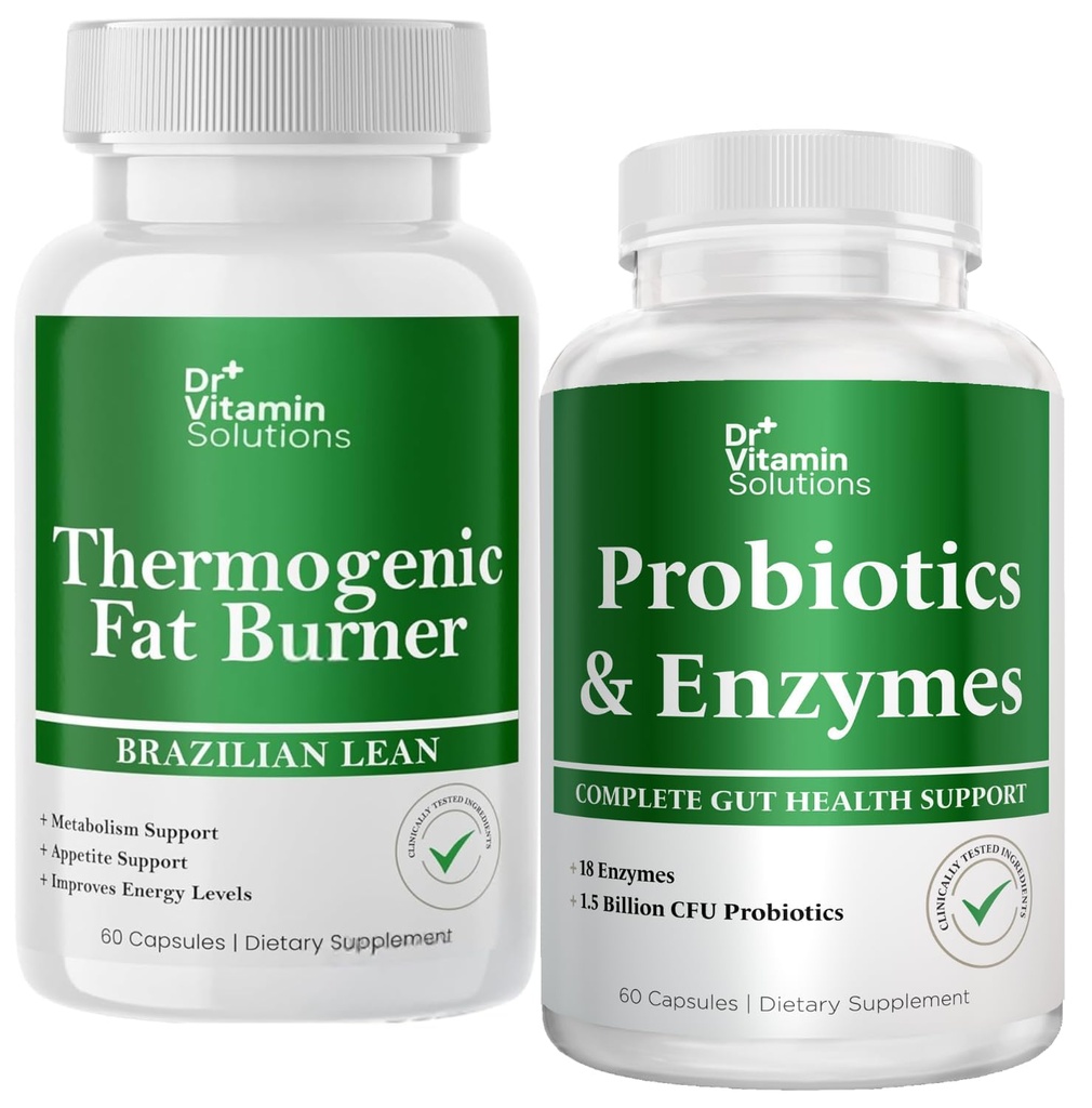 DR VITAMINE OPLOSSINGEN Thermogenic Fat Burner & Probiotics Digestieve enzymen met Prebiotica voor Digestieve Gezondheid & Bloating Relief for Women & Men - Bundle 90 Caps