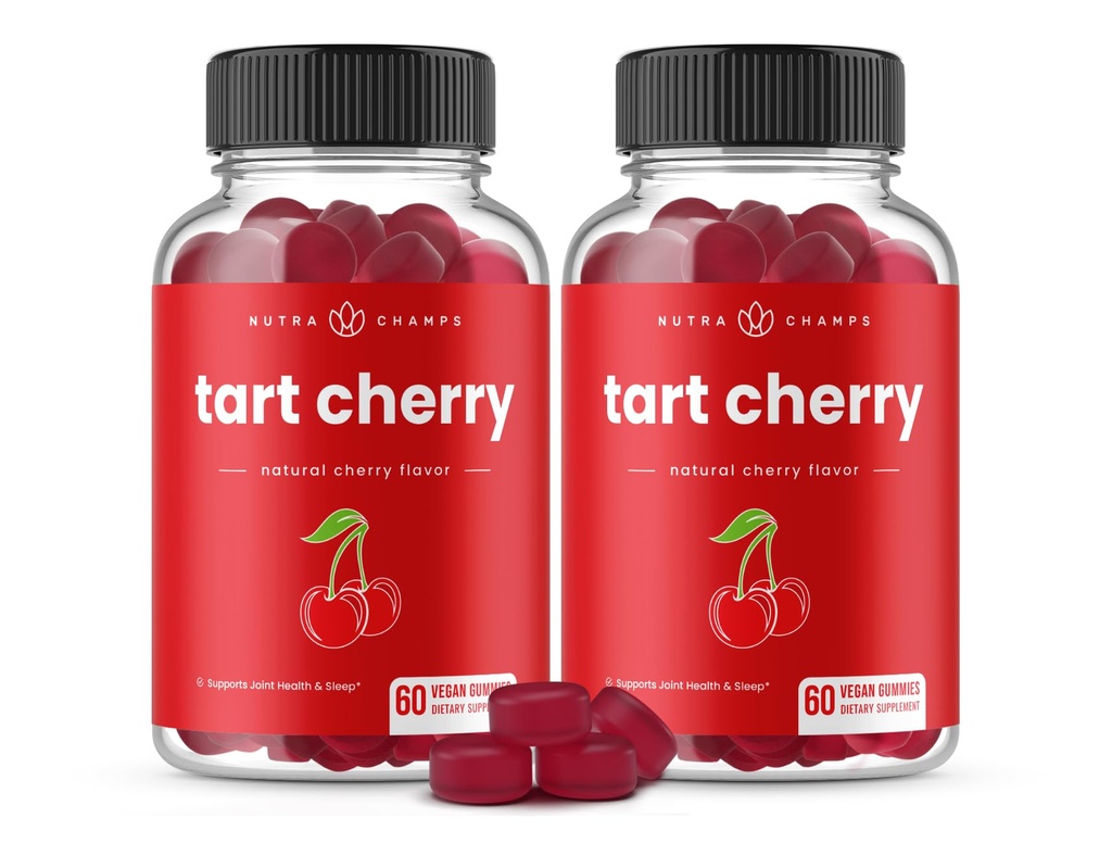 NutraChamps Tart Cherry Gummies - 3000mg Tart Cherry Extract met selderij Zaad - Uric Acid Cleanse Supplement - Antioxidant, Joint Comfort, Flexibiliteit, Immune Health, Slaap - 60 Vegan Gummies (2-pack)