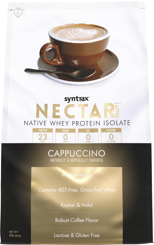 Syntrax Nutrition Nectar Latten, 100% Wei Proteïne Isolaat Poeder, Cappuccino, 2 lbs