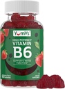 YUM-V'S Vitamine B6 Gummies - Hoge Potentie Vitamine B6 100mg - Aardbei Smaak B6 Vitaminen Gummies - Zenuw- & Immuunfunctie, Niet GGO Kosher, 60 Tel.