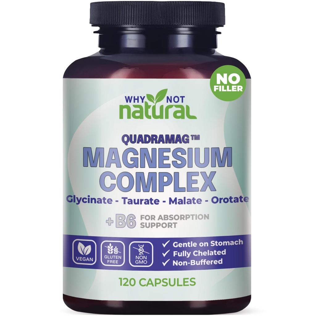 4-in-1 Magnesium Complex Supplement - Glycinate, Taurate, Malate, Orotate Blend - 300 mg per portie, 120 capsules