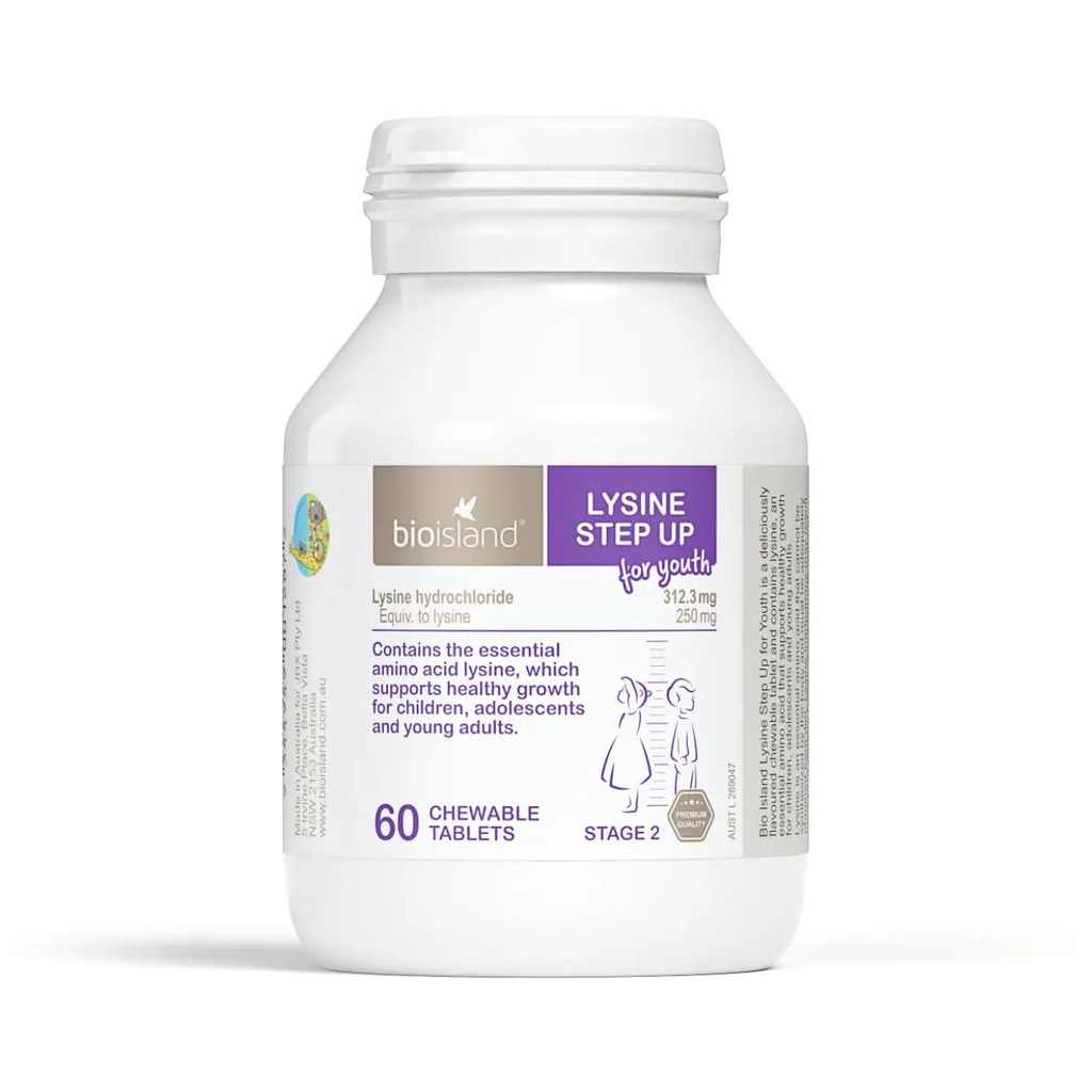 Bio Island Lysine Stap omhoog voor de jeugd 60 Kauwtabletten