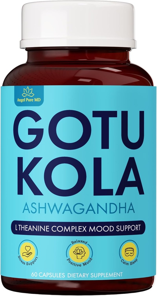 Angel Calm Stress Relief Supplement for Women & Men Focus, Mood Support, Natural Energy & Calm, Cortisol Balance + Fast Acting Ashwagandha Vitamin B12, Rhodiola Rosea & Lemon Balm – 60 Count