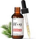 lumi Vitamine D3 K2 MK7 w Palm MCT Oil - 10000 IE D3, 200 mcg K2 MK7-60ml Liposomale Absorptie Sublingual Liquid Drops - Non-GMO, Vegan, Unflavored Liquid - Monthly Supply Supply - 2 Fl Oz