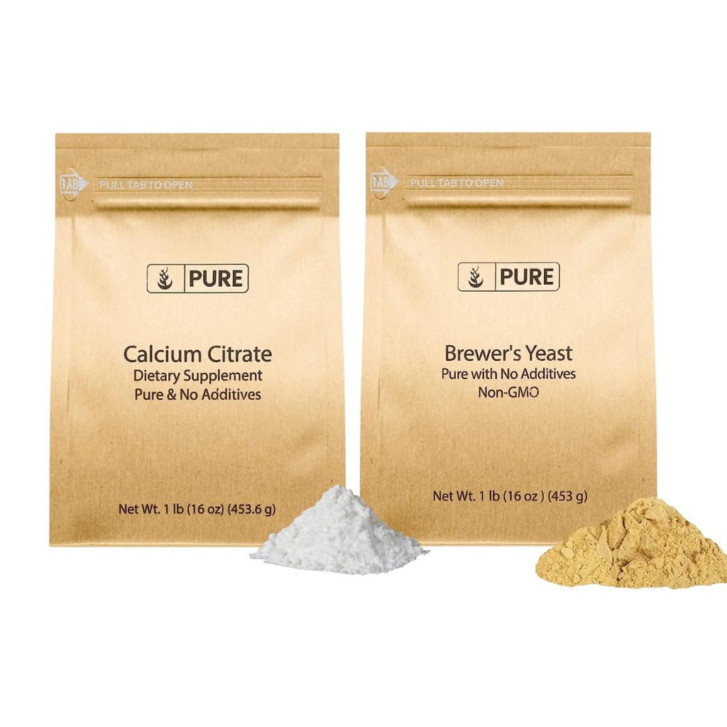 Pure Original Ingredients Brewer's Gist en Calcium Citrate Bundle, 1 lb Elk, Geen Additieven of Fillers, Supplementen