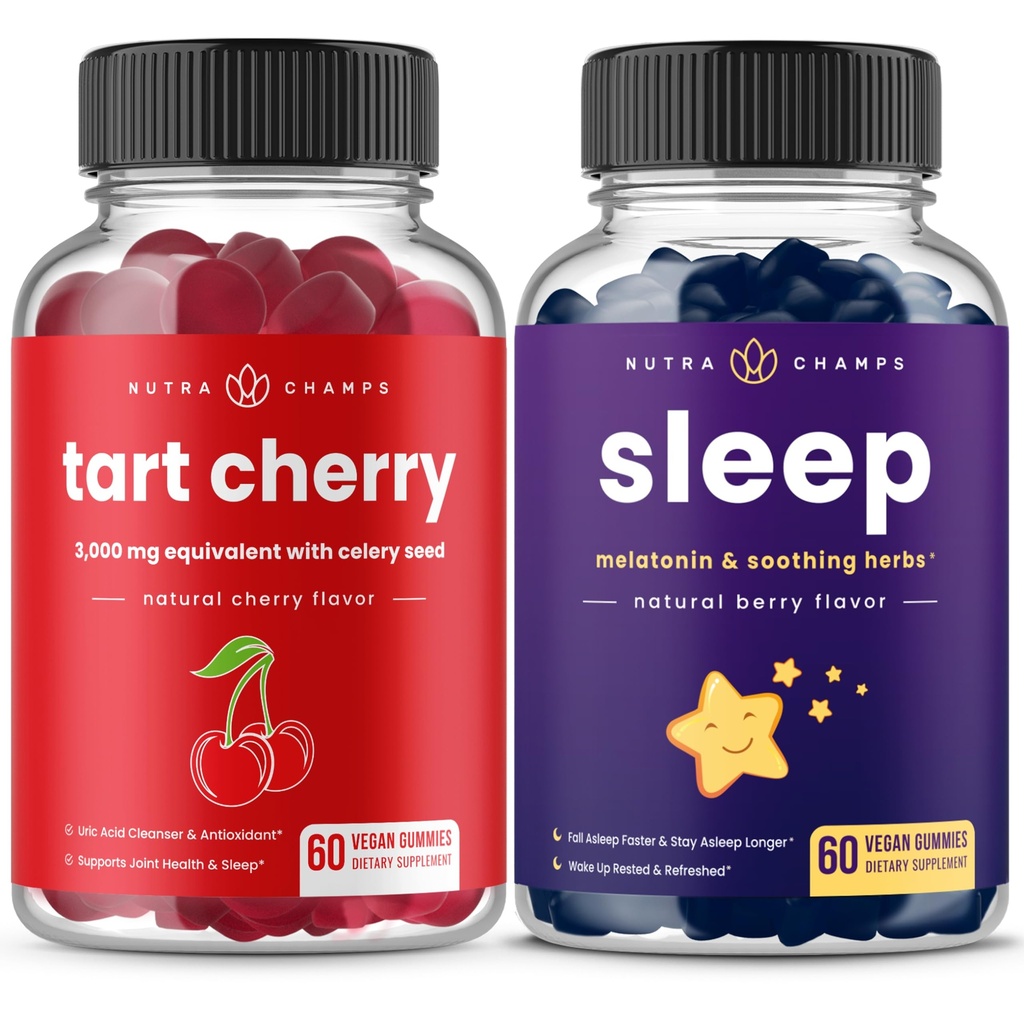 NutraChamps Tart Cherry & Sleep Gummies Bundel volledige spier en slaap ondersteuning