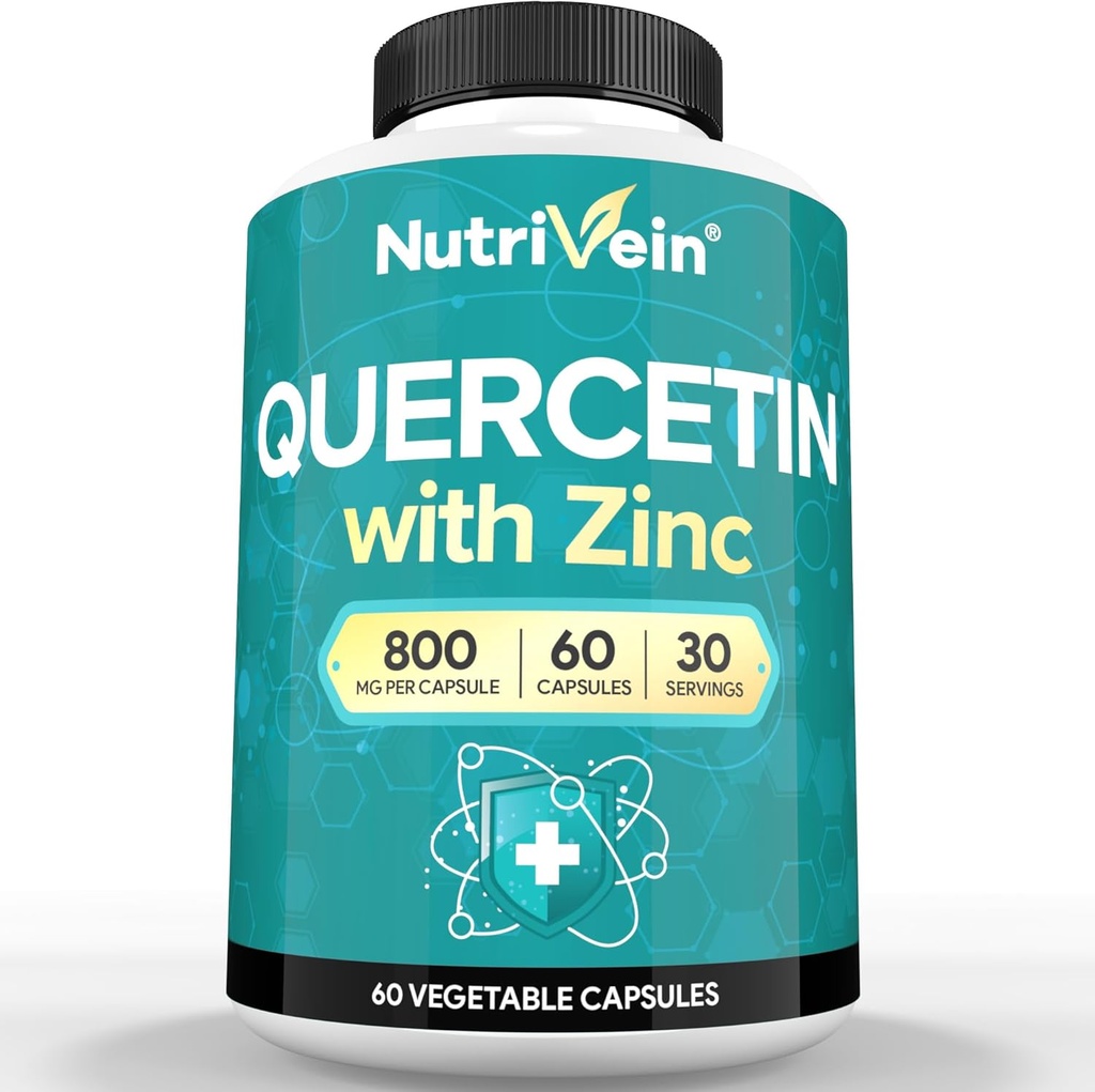 Nutrivein Zink quercetine gecombineerd supplement - Enhanced-Absorptie quercetine met zink voor ademhaling, Cardio, Immune, & Full-Body Ondersteuning - Maximale biologische beschikbaarheid