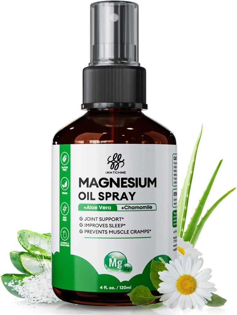 Magnesium Oil Spray - Magnesium Spray voor Voeten en Lichaam, Been Krampen, Gezamenlijke Gezondheid &amp; Slaap Ondersteuning, Voedende Huid - Pure, Topicale en Natuurlijke Olie van Oude Mineralen, 4oz