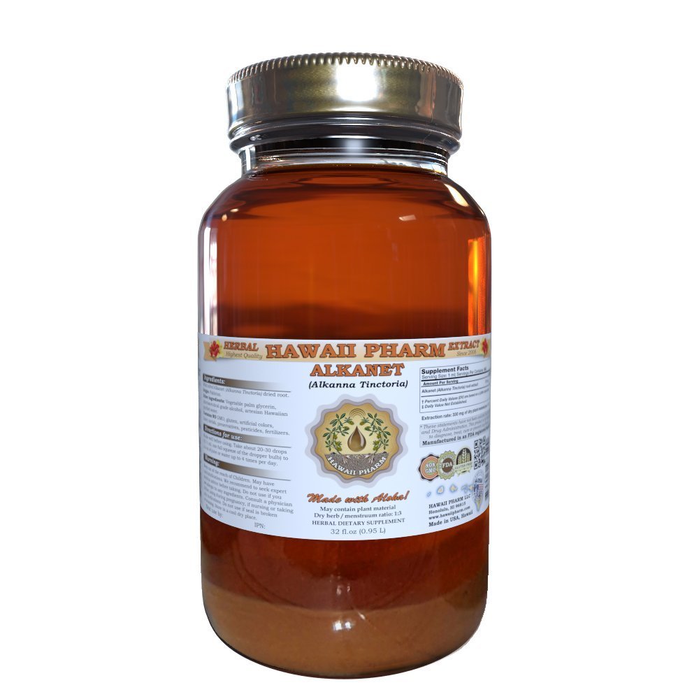 Hawaii Pharm Alkanet Liquid Extract, Alkanet (Alkanna Tinctoria) Root Tincture Herbal Supplement 32 oz Unfiltered