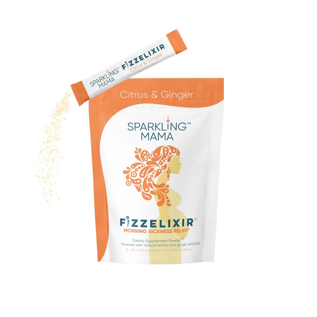 SPARKLING MAMA: Morgen ziekte Drank, Fizzelixir Bruisende Mix Settles De Maag, Zwangerschap, 1e Trimester, IBS, Misselijkheid, USA Made (Vitamine B6, Magnesium & Folic Acid), Citrus & Gember 18 Sticks