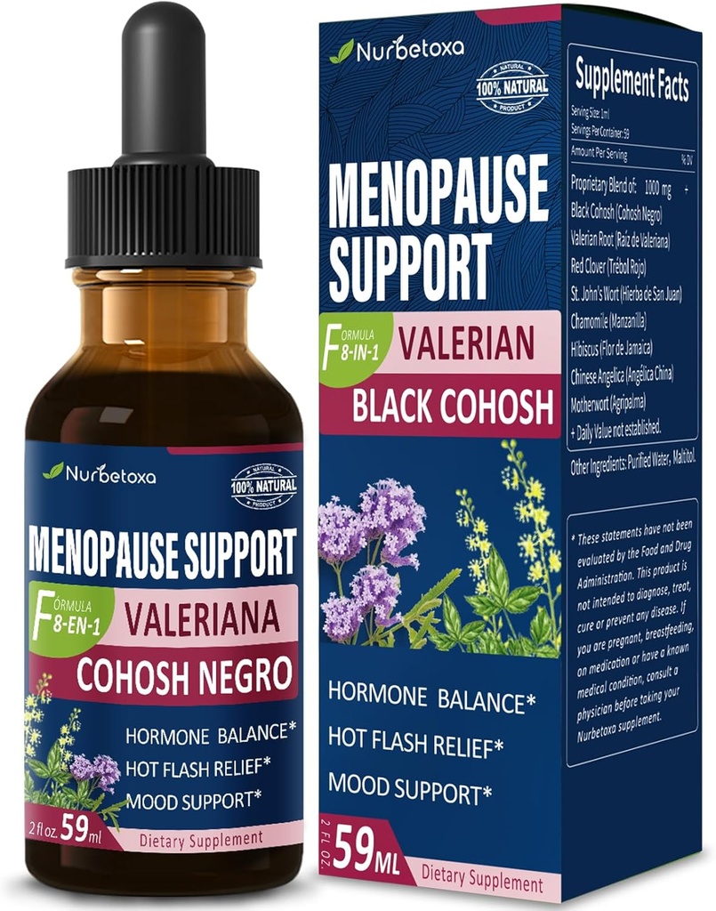 Dieetsupplement Menopauze Support Drops, Estroven Menopauze Relief Tinctuur voor Hot Flashes & Night Sweats met Black Cohosh, Valeriaan. 2oz