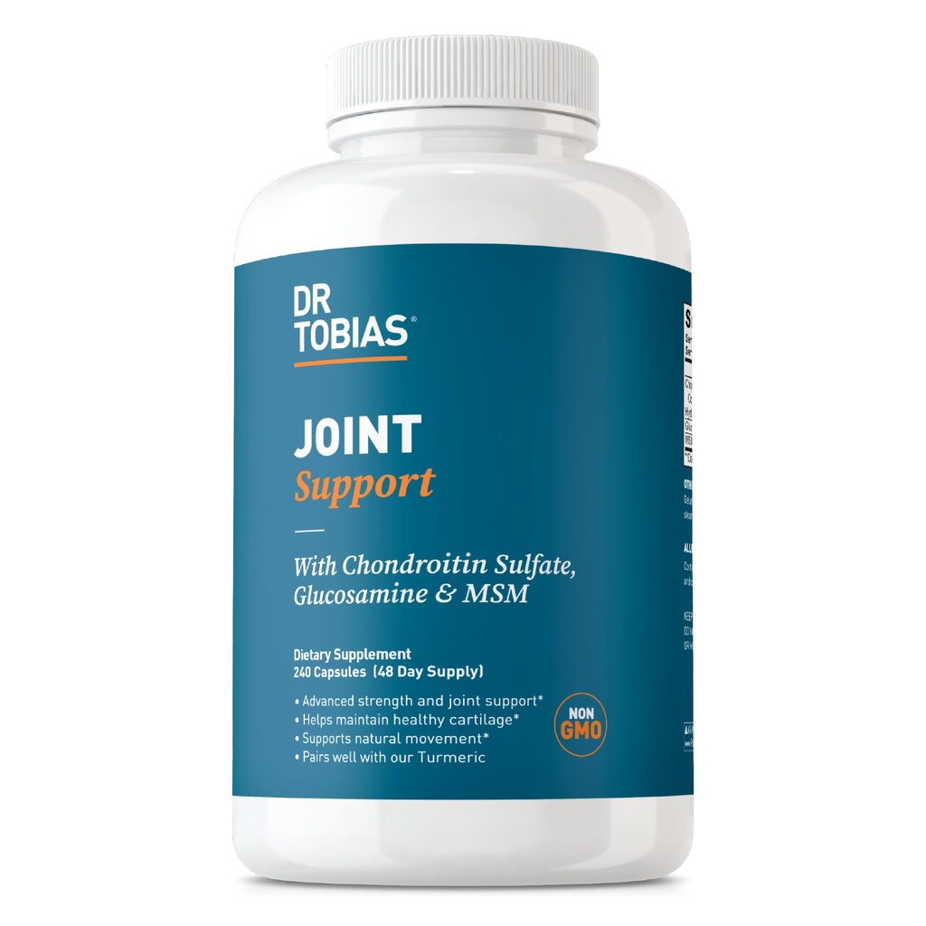 Dr. Tobias Joint Support Supplement met Glucosamine Chondroitin MSM, ondersteunt Connective Tissue, Functie & Flexibiliteit, Extra sterkte Joint Supplements voor mannen & vrouwen, 240 Capsules