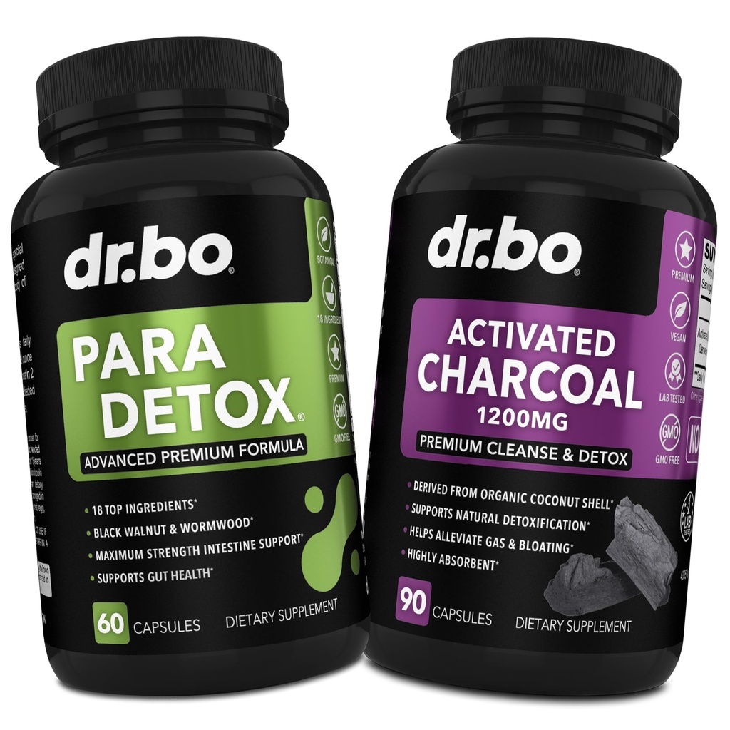 Body Detox Cleanse & Charcoal Capsules - Intestinal Digestieve Ondersteuning Supplementen voor Maag Gut Health - Pro Gut Health Intestine Supplement Binder Maag - Wormwood Black Walnut Complex & Kloven
