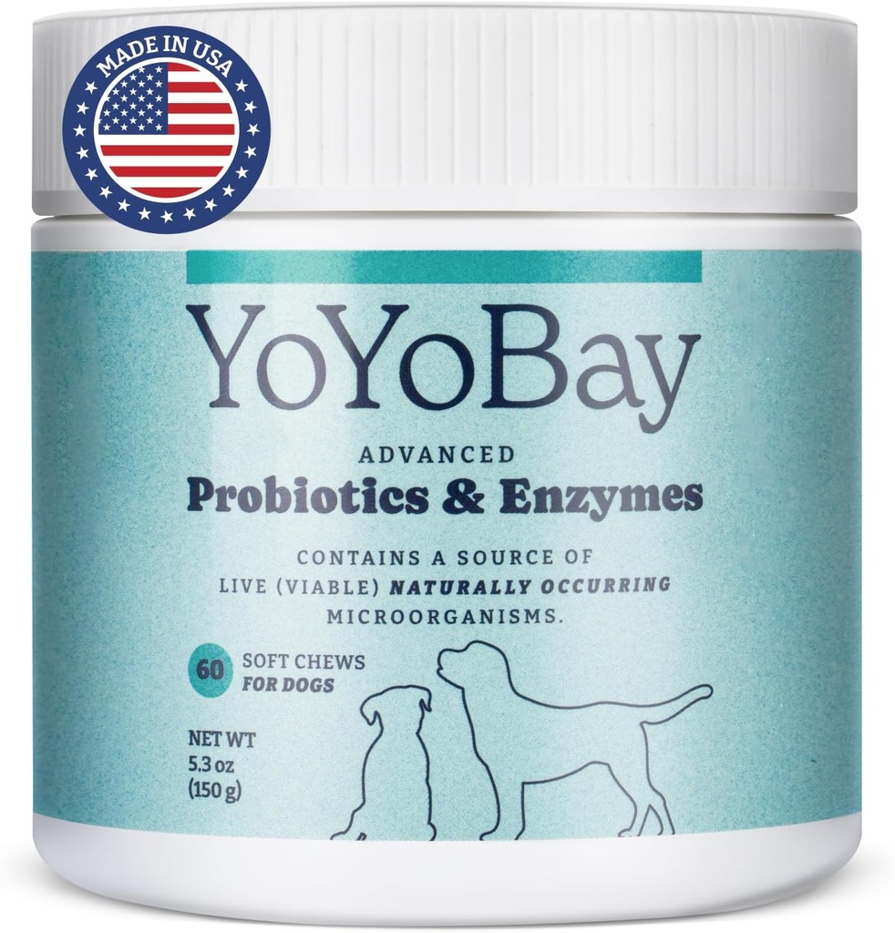 Probiotica voor honden, voor Gut Health en spijsverteringsgezondheid, Gistbalans, Immune Support, Hondenprobiotica en spijsverteringsenzymen, Meer dan 1 miljard CFUs, 60 Zachte Kauwen