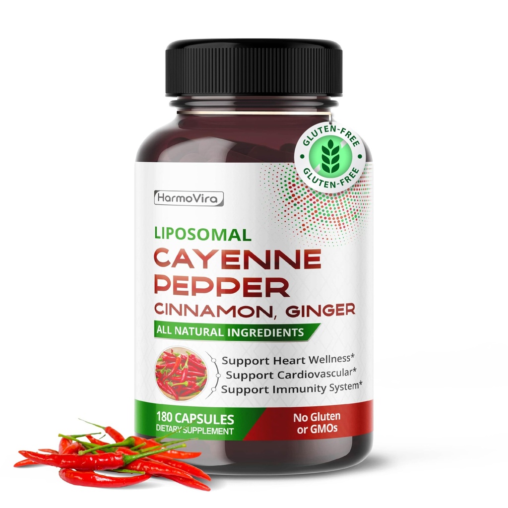 Liposomale Cayenne Pepper Cinnamon Ginger - Ondersteuning Vertering Wellness, Immunity - 180-day supply - Made in The USA