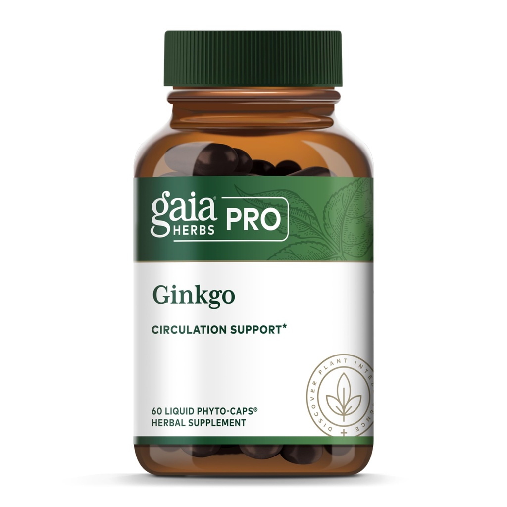 GAIA HERBS PRO Ginkgo - Healthy Blood Flow & Brain Function Support Supplement* - Blood Circulation Support Supplement* met Ginkgo Leaf Extract - 60 vloeibare Phyto-Caps (30 porties)