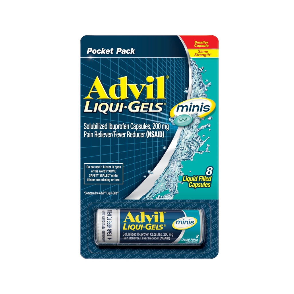 Advil Liqui-Gels mini's pijnstiller en koortsreducer, pijnmedicijn voor volwassenen met Ibuprofen 200 mg voor pijnverlichting - 8 vloeibare gevuld capsules