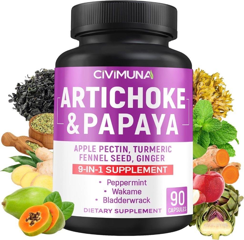 Artichoke Capsules met Artichoke, Papaya, Apple pectine en meer - 90 Capsules voor 3 Maanden Levering