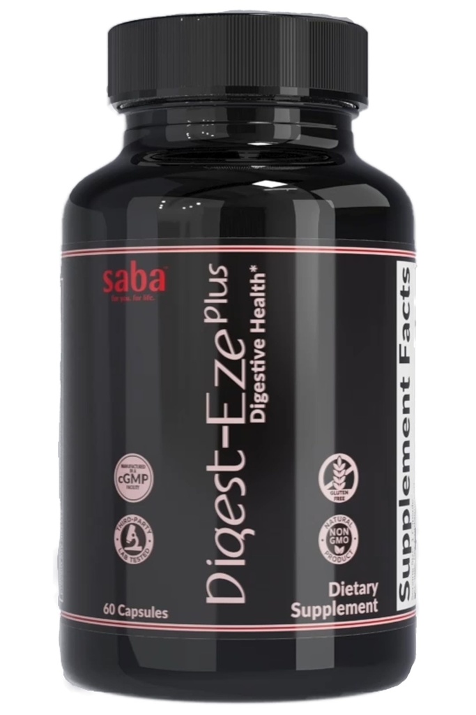 Saba Digestief-EZE PlusBroad Spectrum Plant-Sourced Enzymes, Prebiotica & Probiotica -Support Digestieve & Gut Functies, Immuniteit & Absorptie met Betaine, Bromelain -60 Capsules