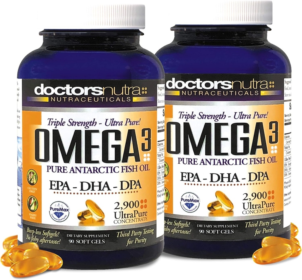 (Pack of 2) Wild Omega 3 Fish Oil DPA Supplement 2.900 Milligrammen, EPA-DPA-DHA, SoftGels