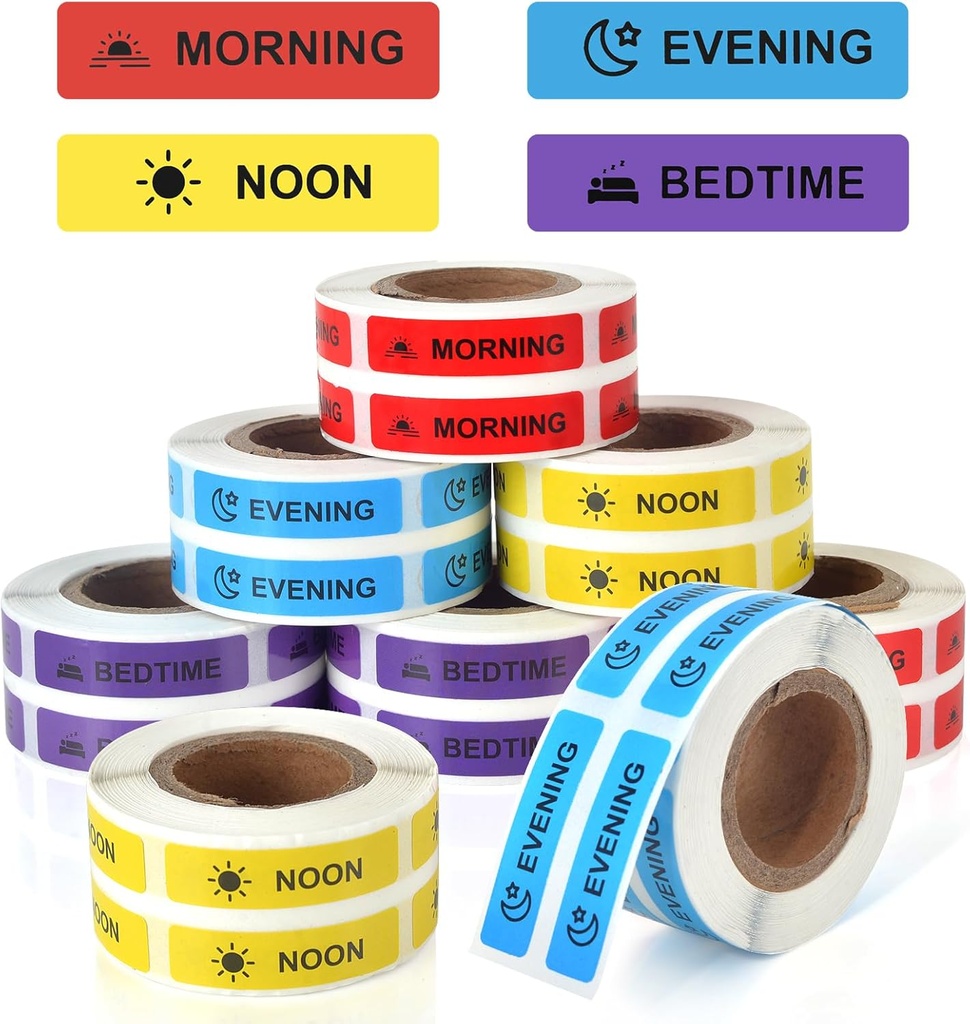 Medicine Stickers Medication Instruction Label Permanent Paper Label Morning Noon Avond Bedtime Stickers voor Pill Case Planner 0.4 * 1.6inch (Elk ontwerp van 1000 Sheets)