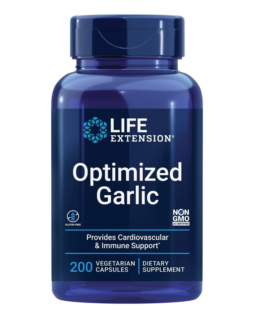 Levensverlenging Geoptimaliseerde Knoflook, gestandaardiseerde Capsules voor Hartgezondheid, Immuunondersteuning, Cellulair ontgiften en Gezonde bloedplaatjesfunctie, Glutenvrij, Non-GMO, Vegetarisch, 200 Capsules