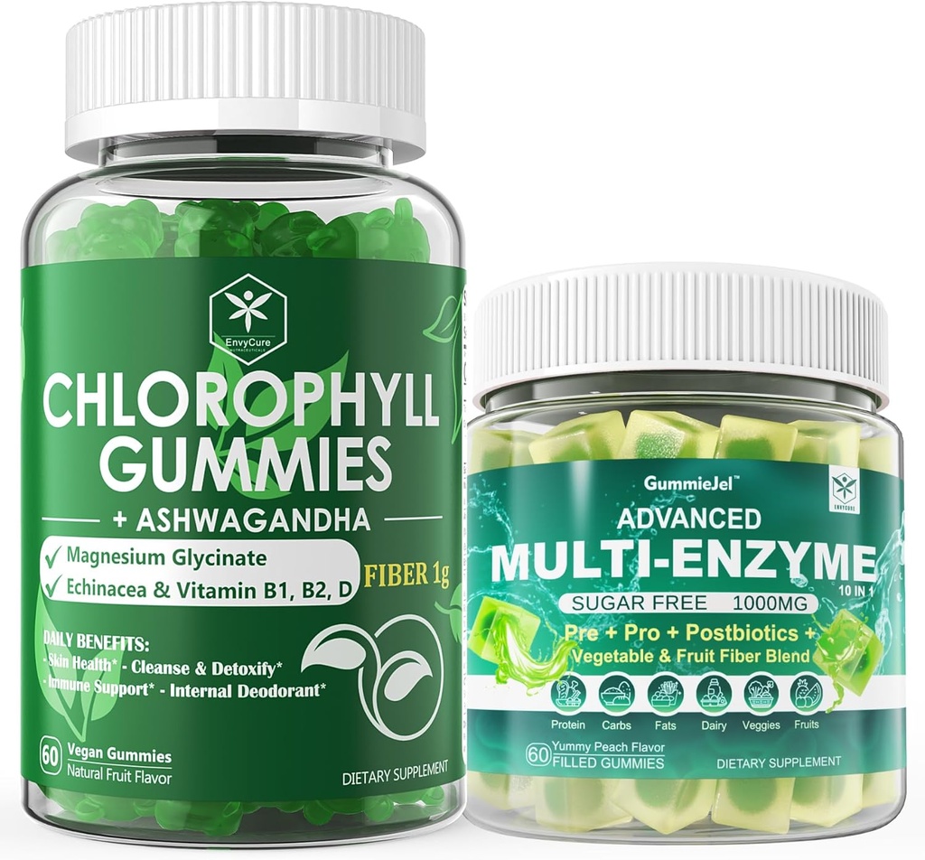 Digestieve enzymen Gummies & Chlorofyl Fiber Gummies Bundle