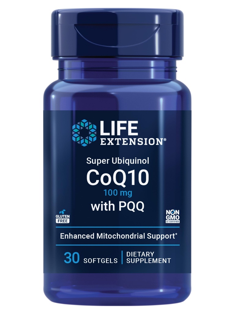 Life Extension Super Ubichinol CoQ10 met PQQ, co-enzym Q10, pyrroloquinoline Quinon, Heart Health Supplement, Maximale Absorptie, 100 mg, Non-GMO, Glutenvrije, 30 softgels