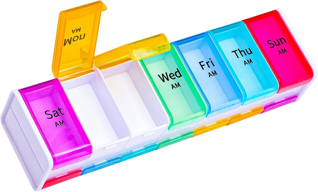 White Extra Large pil Organizer 2 keer per dag, XXL Pill Box 7 Dag, Big Weekly Pill Box Organizer, Enorme PM Pill Case, Giant Daily Pill Container met 14 XL Compartiment voor alle Meds(Dubbel-Sided)