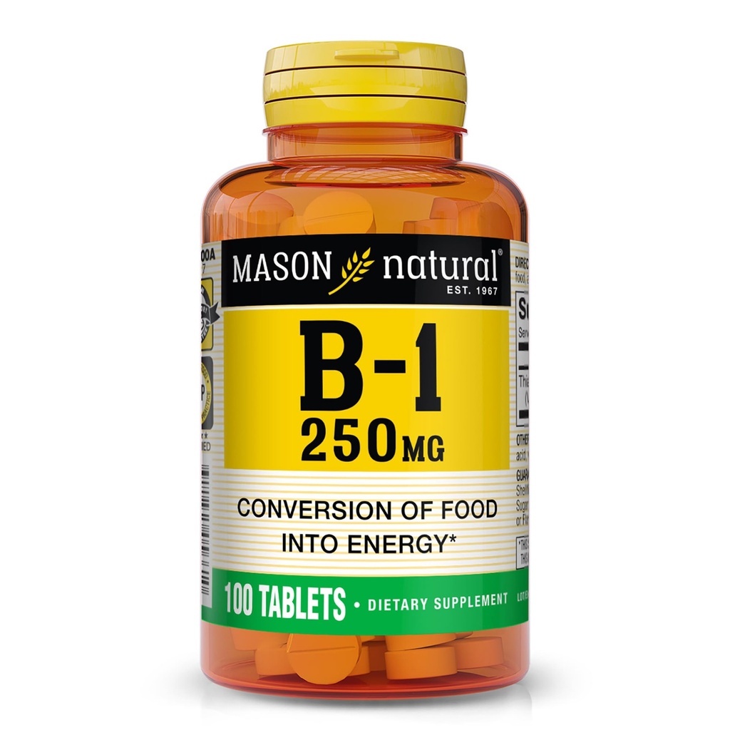 MASON NATUURLIJKE Vitamine B,1 Thiamine 250 mg, 100 Day Supply Dietary Supplement, Easy,to, Swallow Tablets, Support Energy Production & Healthy Metabolisme