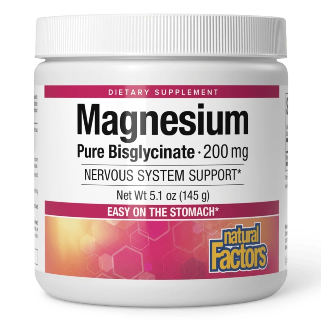 Natuurlijke factoren Magnesium bisglycinaat poeder - Whole-Body Health Support Supplement - Natural Magnesium supplement ondersteunt bot sterkte en gezondheid - 5.1 oz (50 porties)
