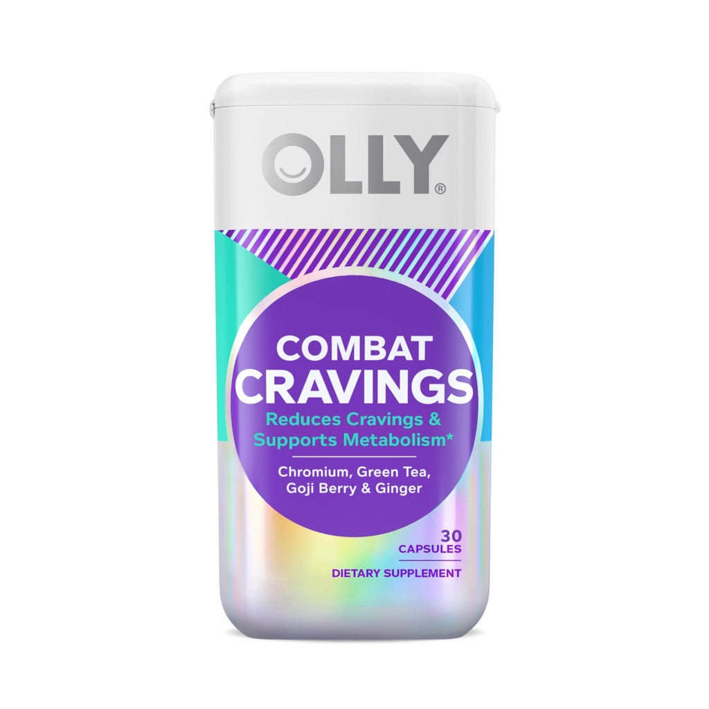 OLLY Combat Cravings, Metabolisme & Energy Support Supplement,1000 mcg Chroom, Green Tea, Goji Berry, Ginger - 30 Tel.