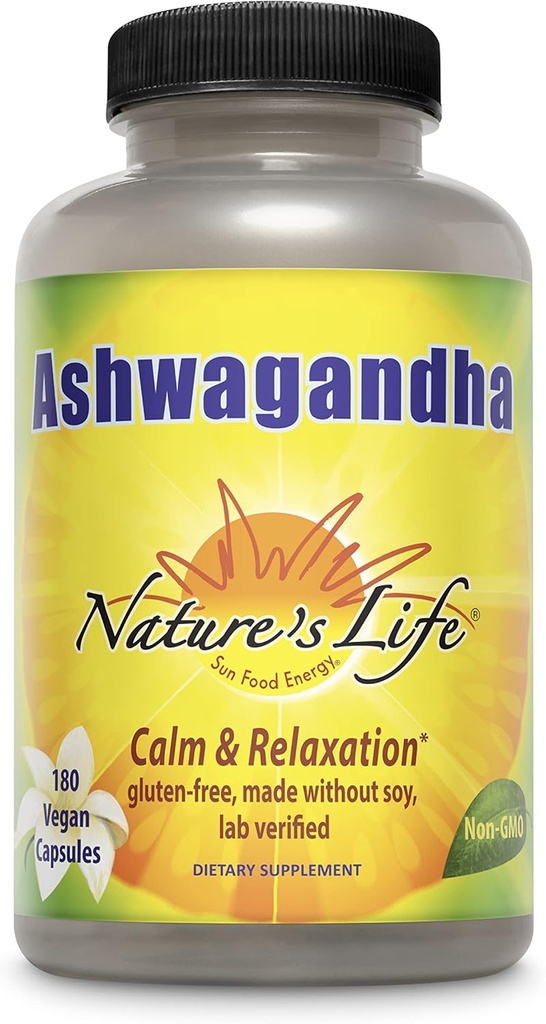 Nature's Life Ashwagandha Capsules 2,100 mg, Pure Ashwagandha Root Extract for Relaxation, Occasional Stress Relief, and Sleep Support, Vegan Ashwagandha Supplements, 45 Servings, 180 Capsules