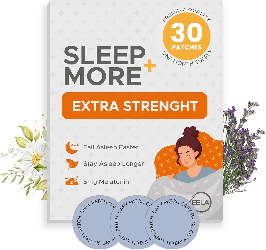 Sleep Patches Extra Strength for Adults - 5 mg Melatonin Patch with GABA, Magnesium & Valerian Root - Sleeping Device for Insomnia, Relaxation & Reduce Fatigue - Sleep Aid Slow Release - 30 Patches