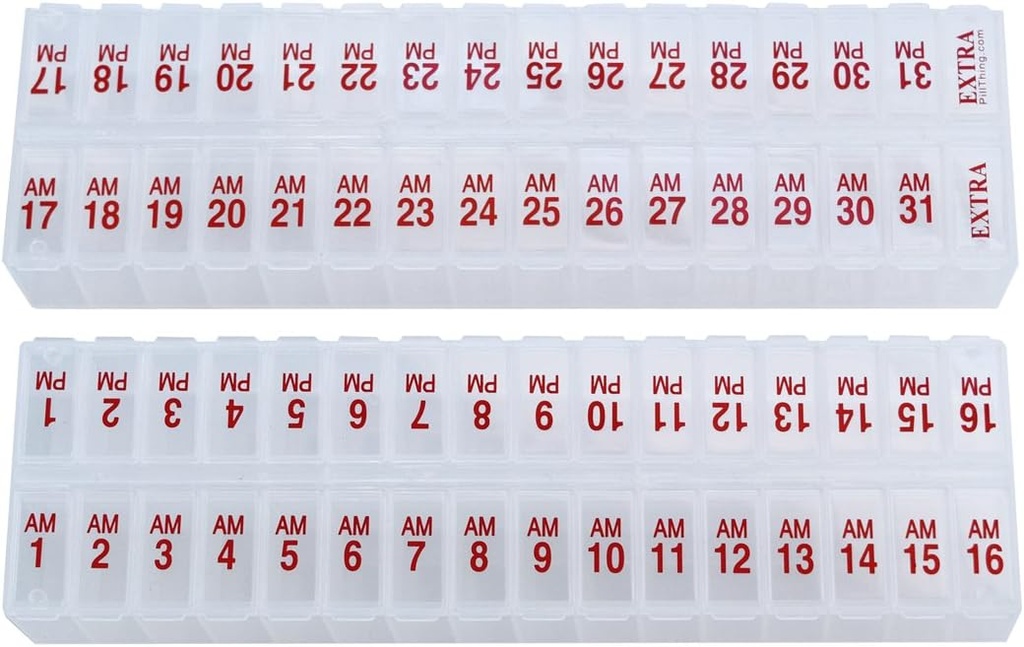 Twee keer per dag maandelijkse pilbox Planner Set - AM & PM Medication Organizer voor 31 dagen! Set bevat 2 Organisators voor één maand. (Wissen - 31 Dag AM/PM -1 Verpakking)