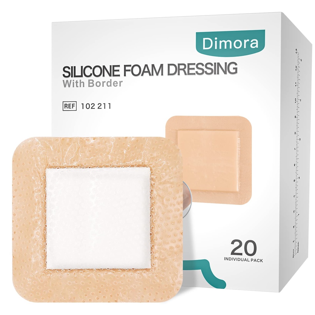 Dimora Siliconen Foam Dressing met rand 20 Pack lijm 4"x4" Waterdichte Wond Dressing Bandage voor Wond Care
