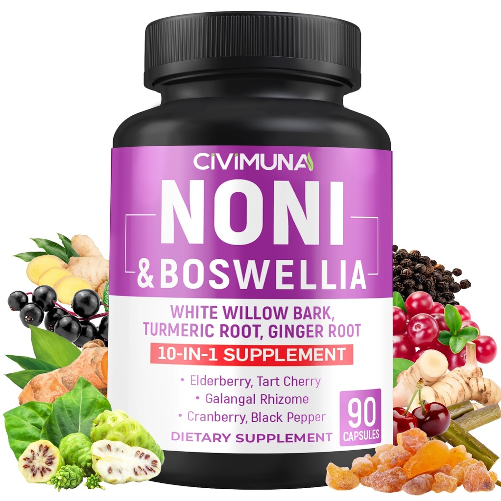 Noni Capsules met Boswellia, White Willow Bark, Kurkuma, Gemberwortel en meer - 90 Capsules voor 3 maanden levering