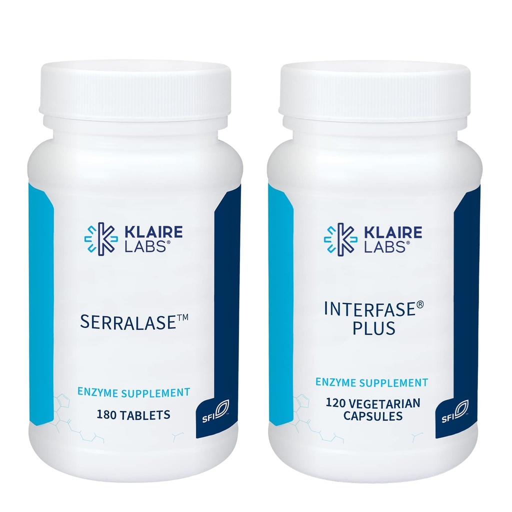 Klaire Labs Interfase Plus (120 Capsules) + Serralase (180 Tablets) - Multi-Enzymes, Serratia Peptidase & Bromelain 'Digestive Enzymes - Gastrointestinal System, Gut Flora, Biofilm & Detox