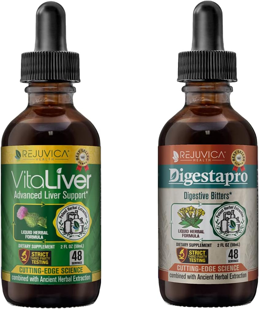 Rejuvica Health VitaLiver & DigestaPro - Advanced Liver & Digestion Support - Liquid Delivery for Better Absorptie - Milk Thistle, Chanca Piedra, Artichoke, Dandelion & More!