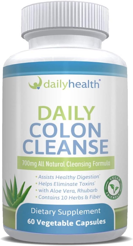 Dagelijkse Colon Cleanse 700mg Alle Natuurlijke Formule 10 Kruiden, Fiber, Alfalfa, Aloë Vera, Rabarber, Gentian, Buckthorn, Goldenseal, Lactobacillus acidophilus 60 Plantaardige Capsules (Twee 15 dagen Reinigingskits)