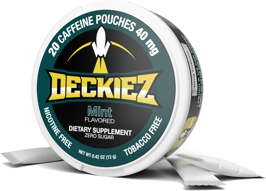 Deckiez Energy Pouches, 5 Cans (100 Servings), Sugar Free Caffeine Supplement, Coffee Pouches & Energy Drink Alternative, 50mg Caffeine Pouches, Mint Flavor
