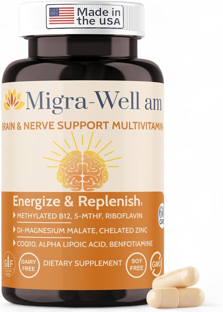 Migra-Well AM: Het activeren van dagelijkse gemethyleerde multivitamine met Bio available Minerals & Antioxidants Ondersteunen van hersenen & nerve Heath voor vrouwen en mannen - zonder ijzer (60 capsules)